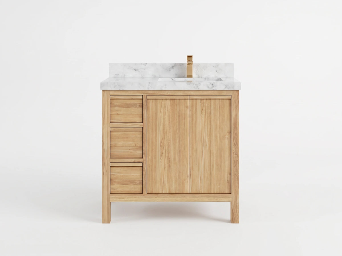 Elizabeth Teak Wood 36 in. W x 22 in. D Right Offset Sink Bathroom Vanity