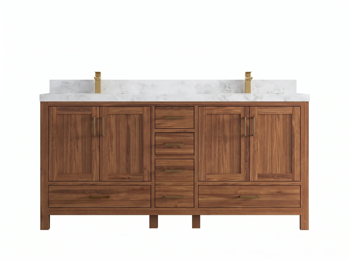 Malibu Teak Wood 72 in. W x 22 in. D Double Sink Bathroom Vanity