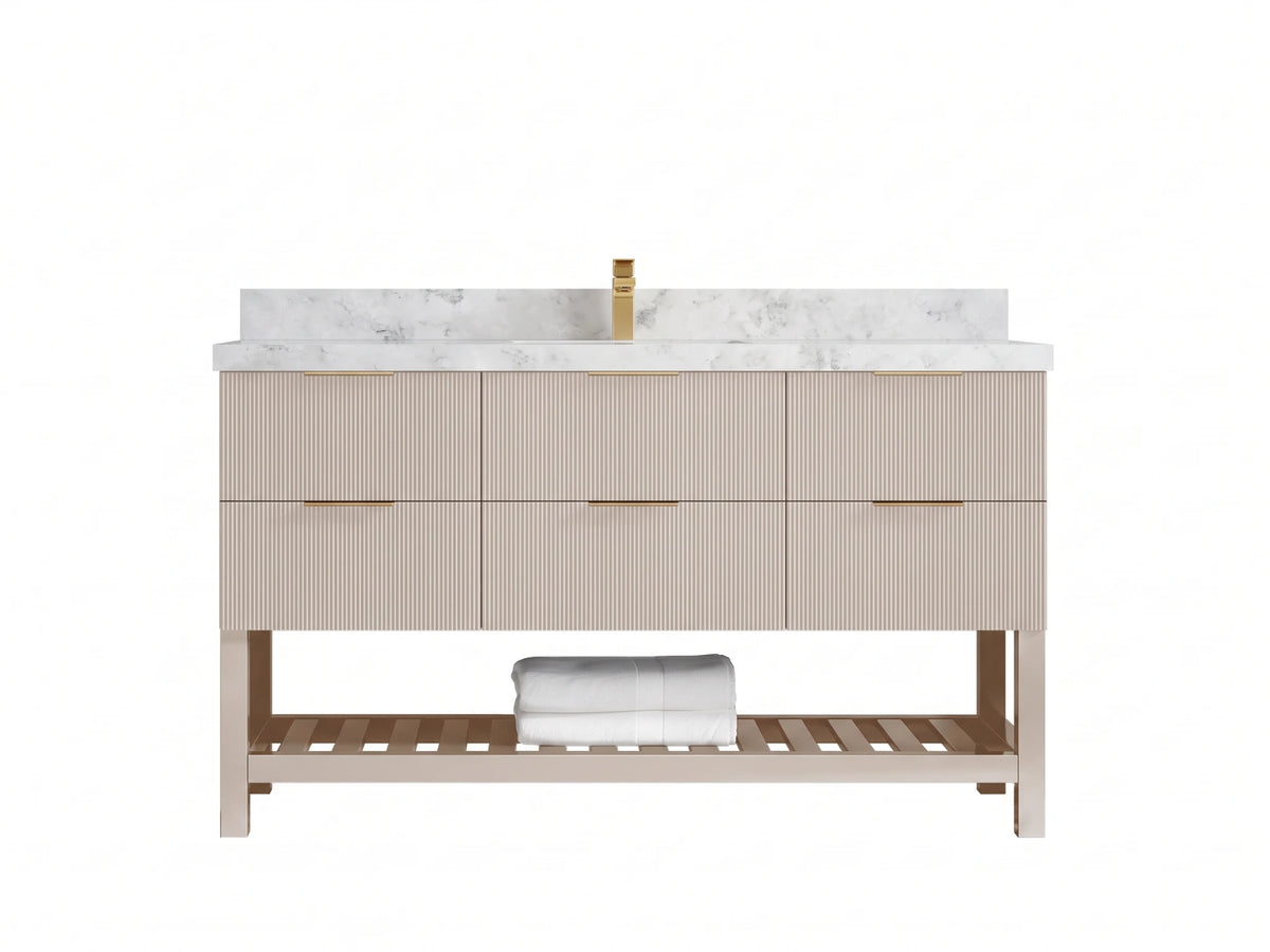 Catalina 60 in W x 22 in D Free Standing Reeded Single Sink Bathroom Vanity