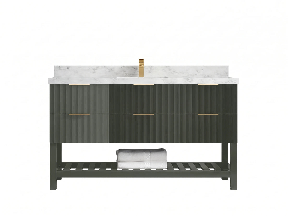 Catalina 60 in W x 22 in D Free Standing Reeded Single Sink Bathroom Vanity