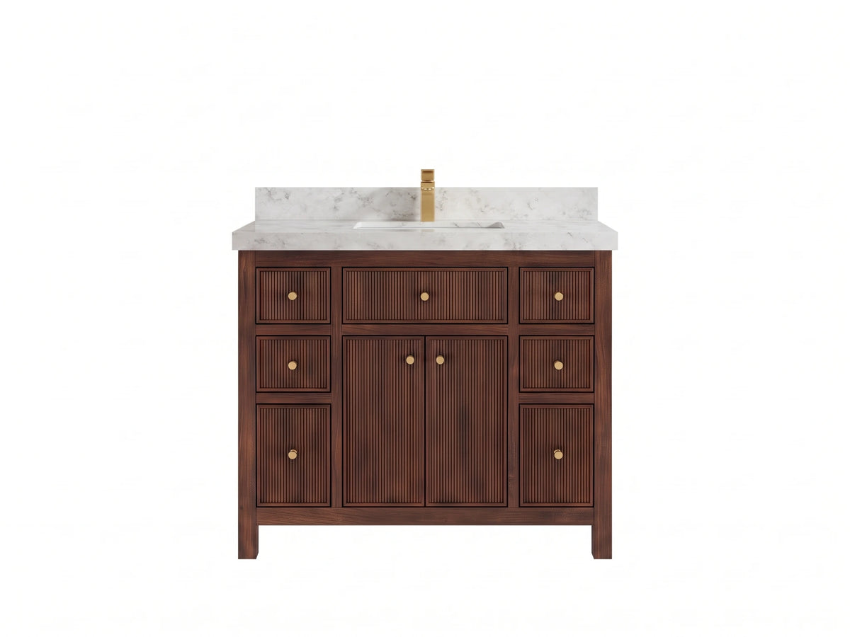 Sonoma Reeded Teak Wood 42 in. W x 22 in. D Single Sink Bathroom Vanity