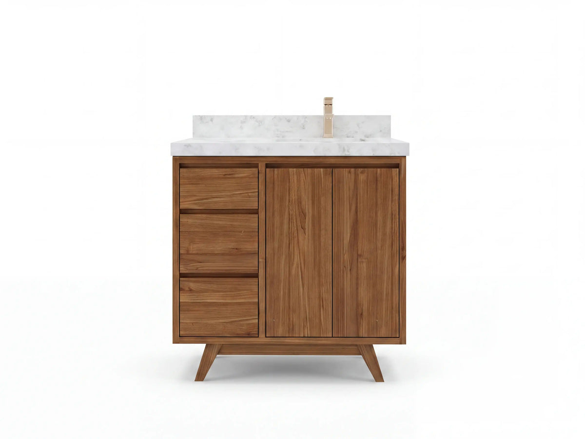 Madison Teak Wood 36 in. W x 22 in. D Right Offset Sink Bathroom Vanity