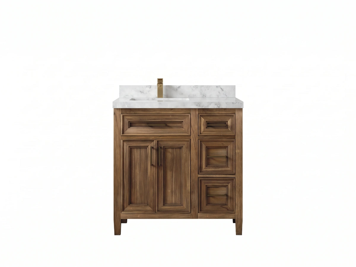 Santa Monica Teak Wood 36 in. W x 22 in. D Left Offset Sink Bathroom Vanity
