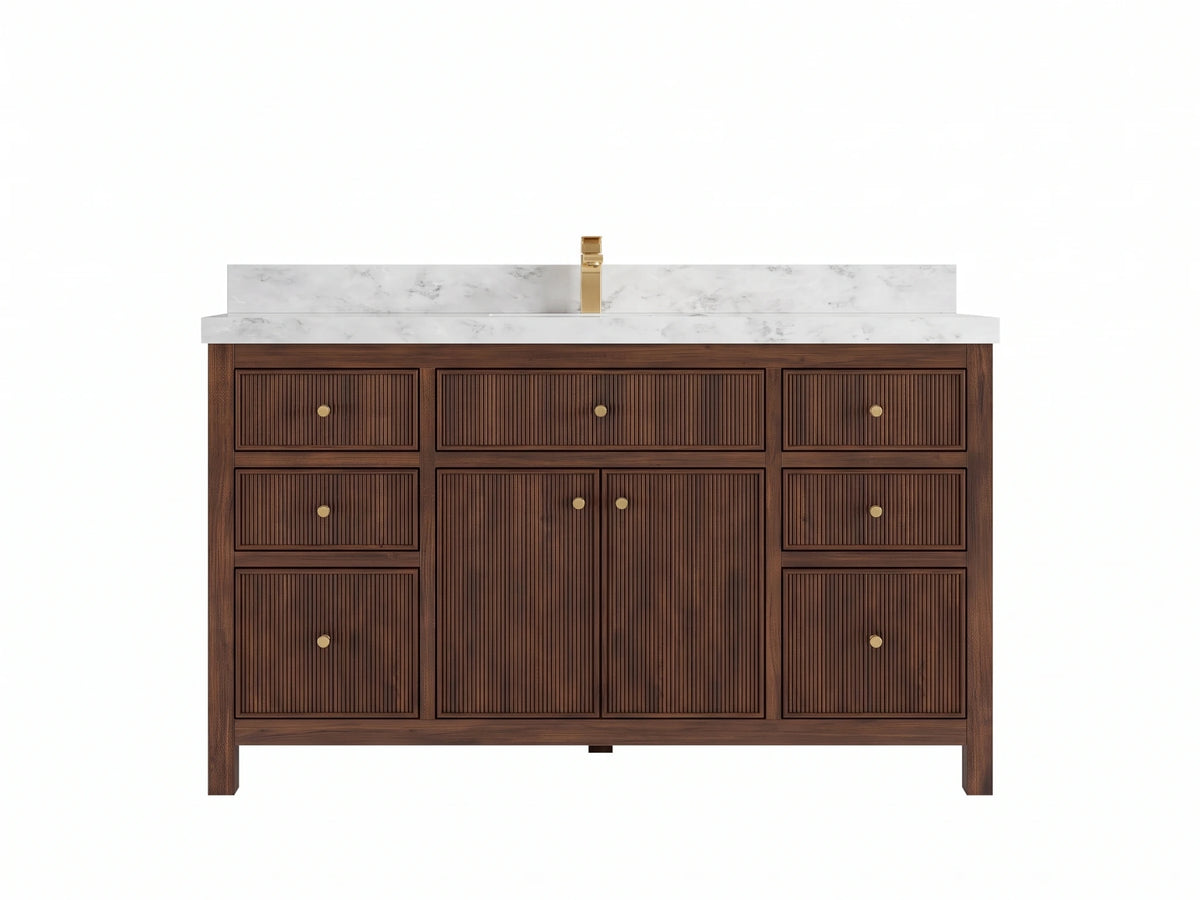 Sonoma Reeded Teak Wood 60 in. W x 22 in. D Single Sink Bathroom Vanity