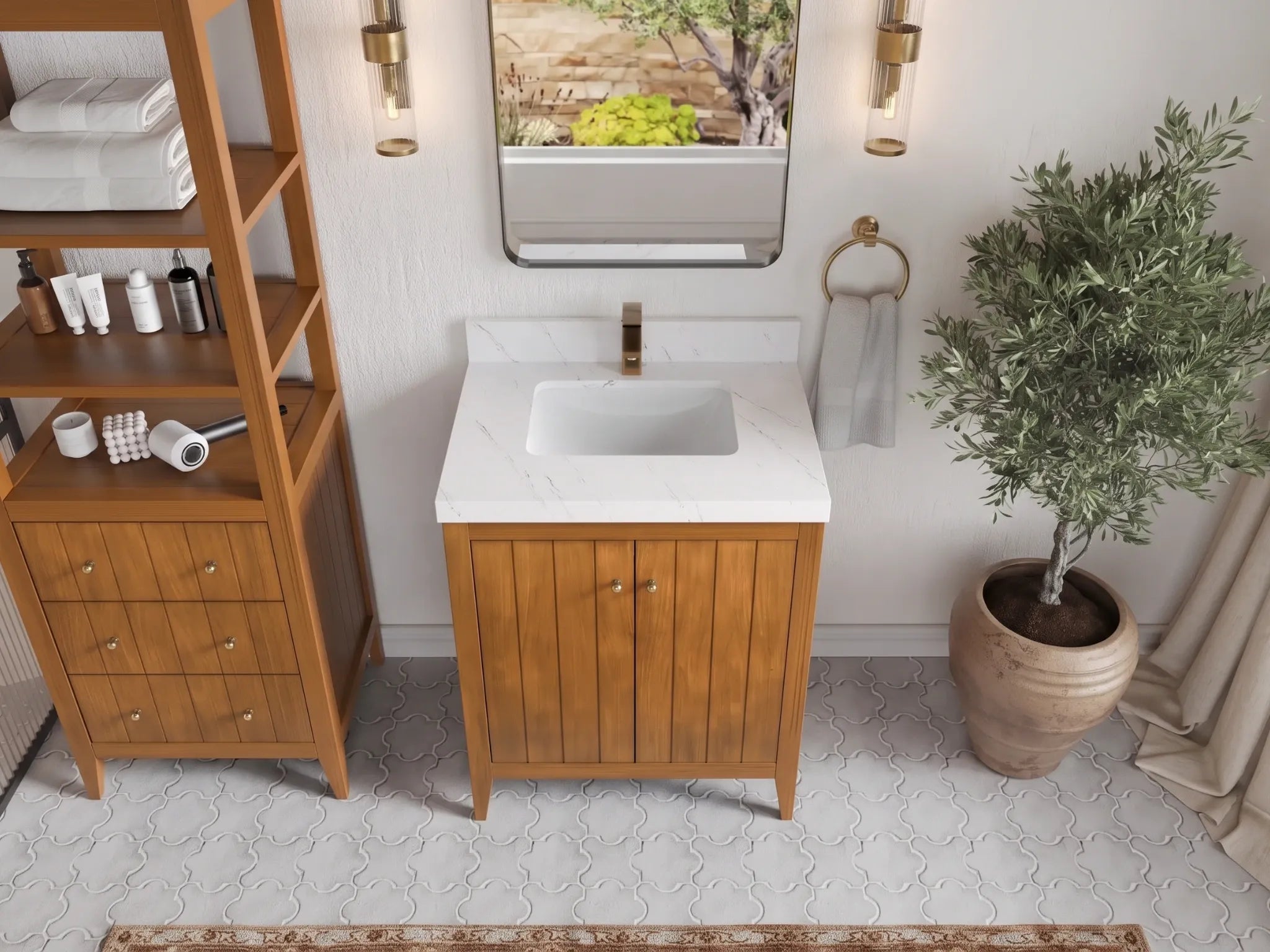 Atlanta Teak Wood 30 in. W x 22 in. D Single Sink Bathroom Vanity