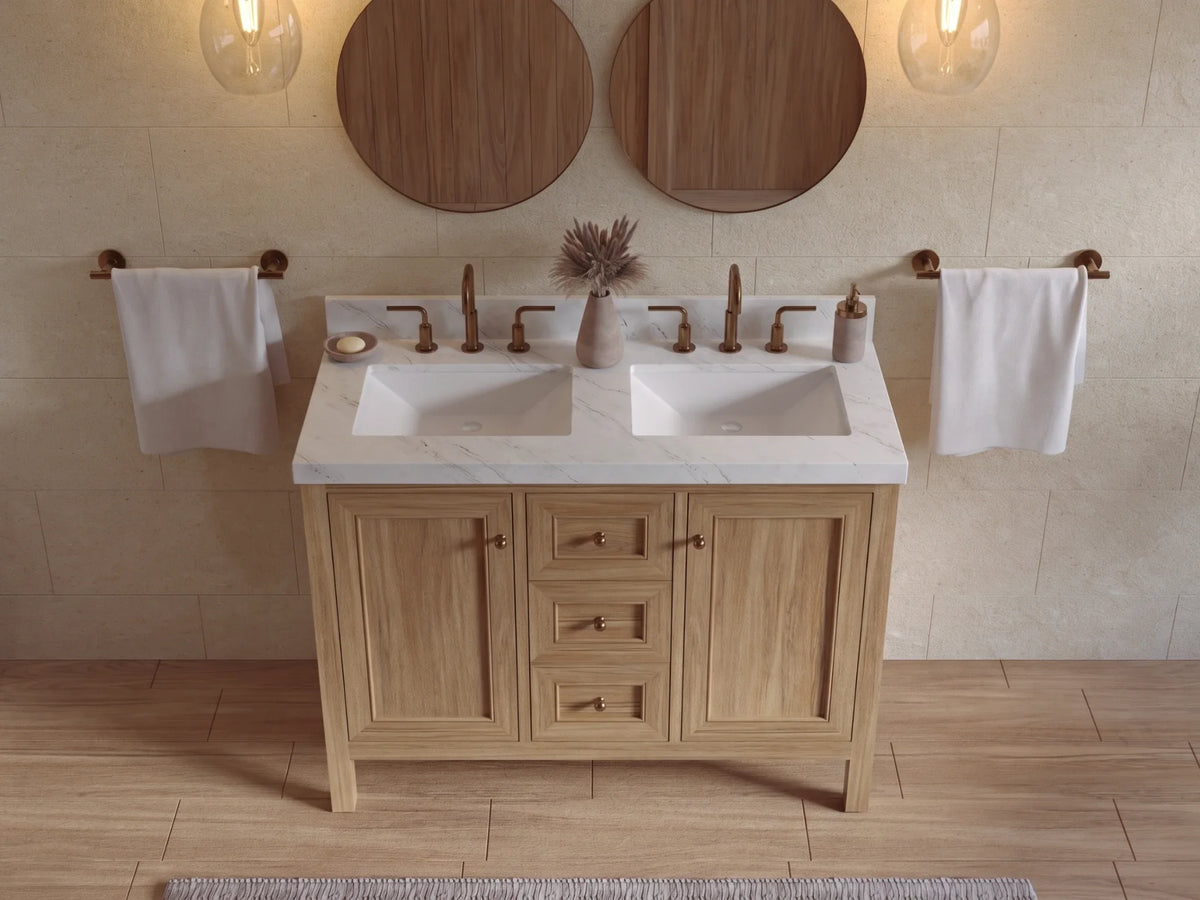 Nashville Teak Wood 48 in. W x 22 in. D Double Sink Bathroom Vanity
