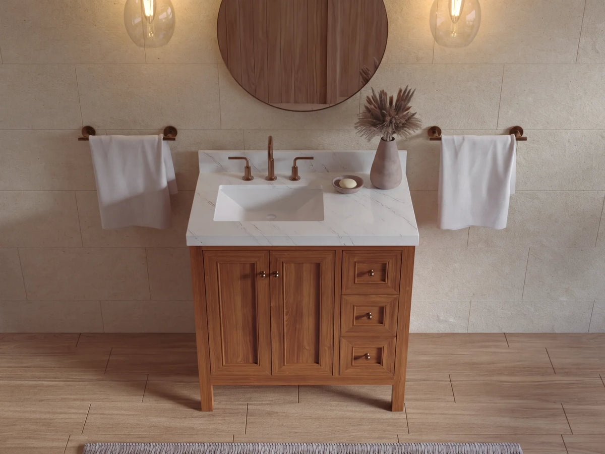 Nashville Teak Wood 36 in. W x 22 in. D Left Offset Sink Bathroom Vanity