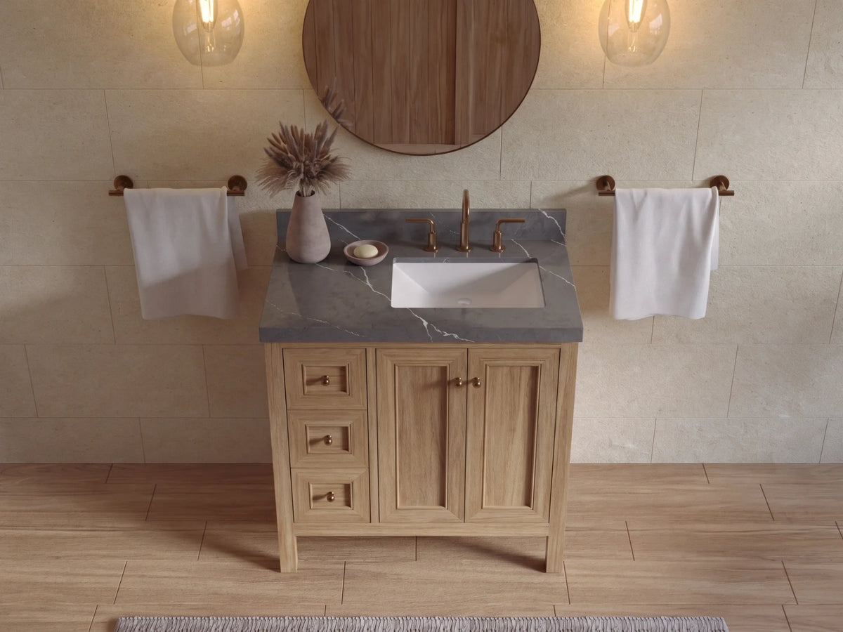 Nashville Teak Wood 36 in. W x 22 in. D Right Offset Sink Bathroom Vanity