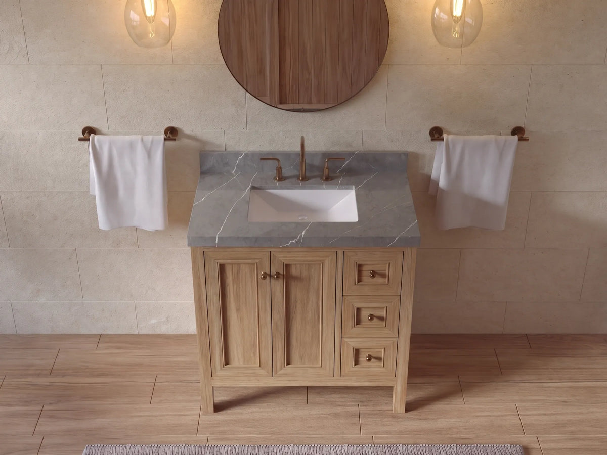Nashville Teak Wood 36 in. W x 22 in. D Center Sink Bathroom Vanity