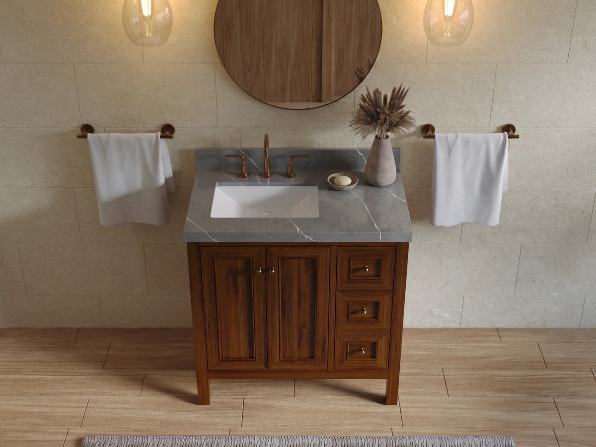 Nashville Teak Wood 36 in. W x 22 in. D Left Offset Sink Bathroom Vanity