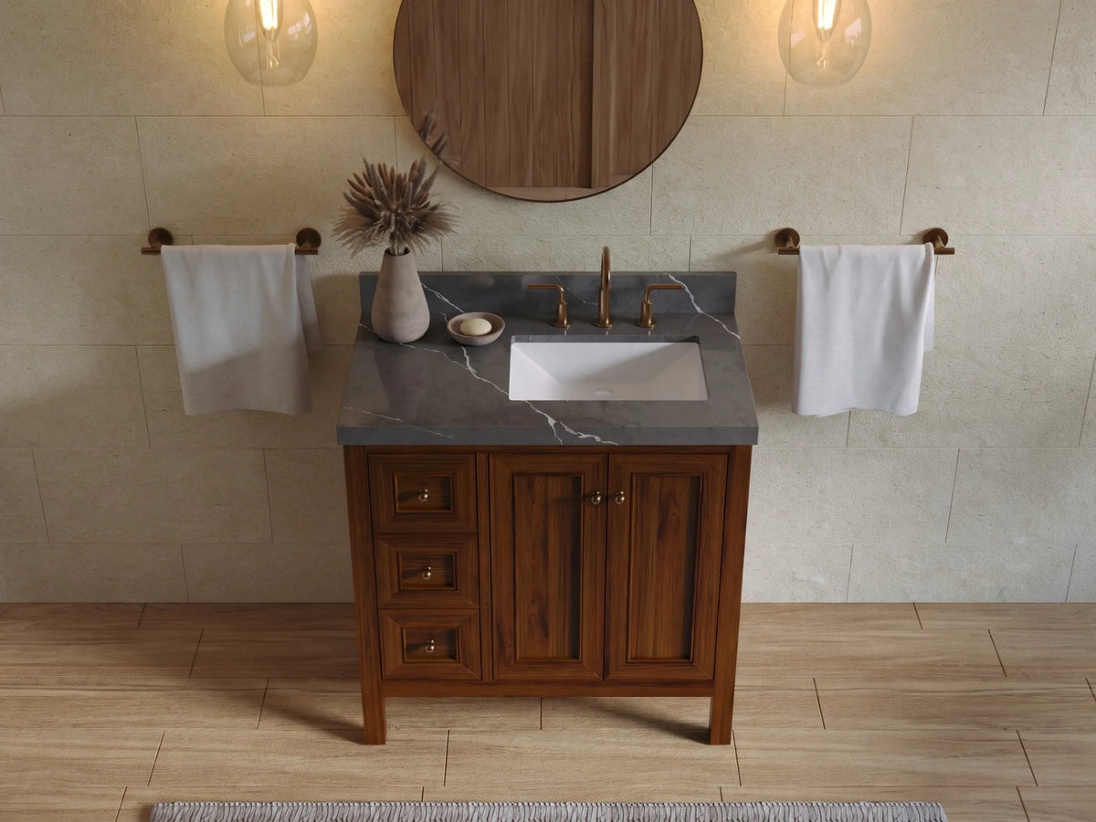 Nashville Teak Wood 36 in. W x 22 in. D Right Offset Sink Bathroom Vanity