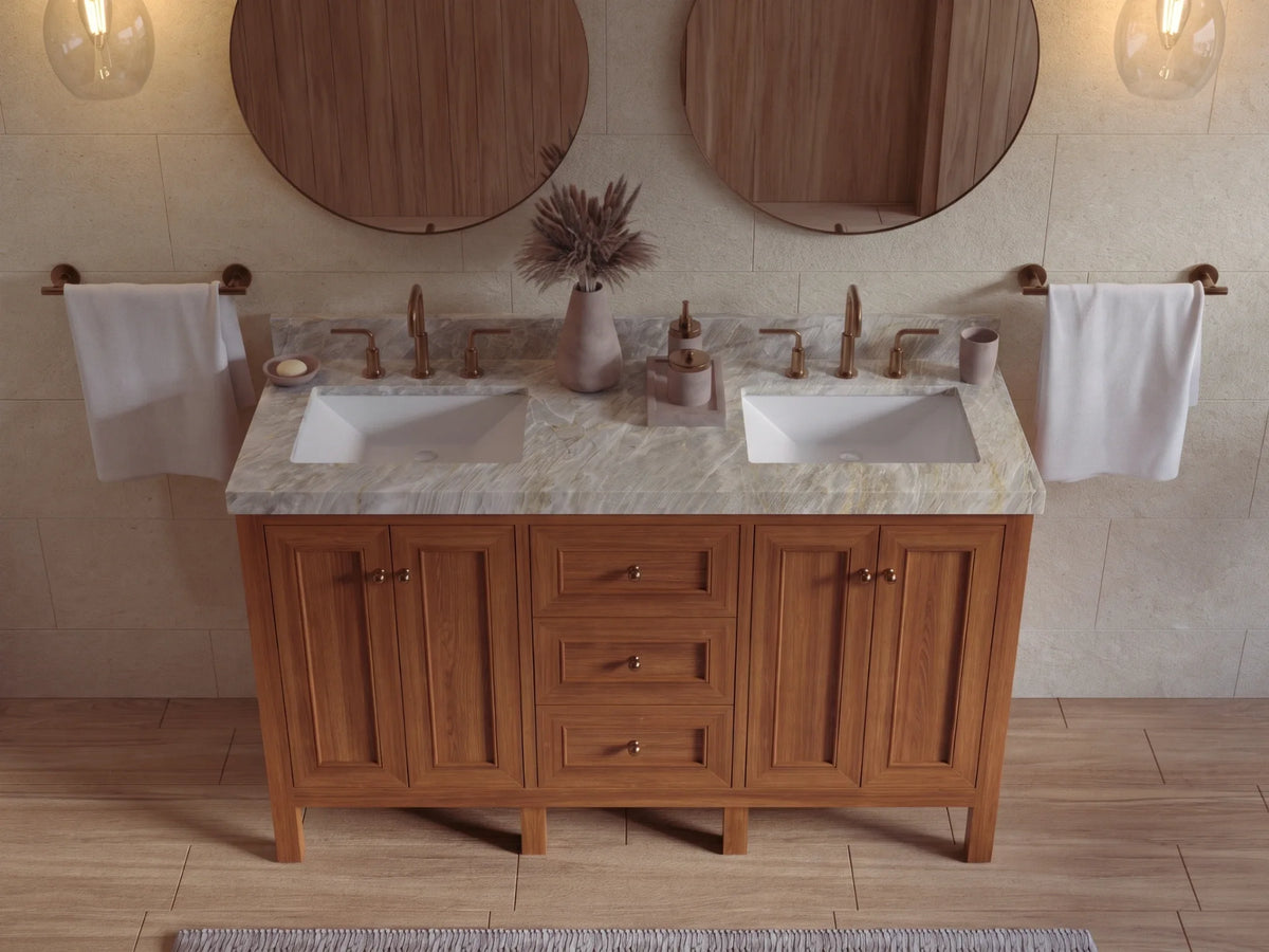 Nashville Teak Wood 60 in. W x 22 in. D Double Sink Bathroom Vanity