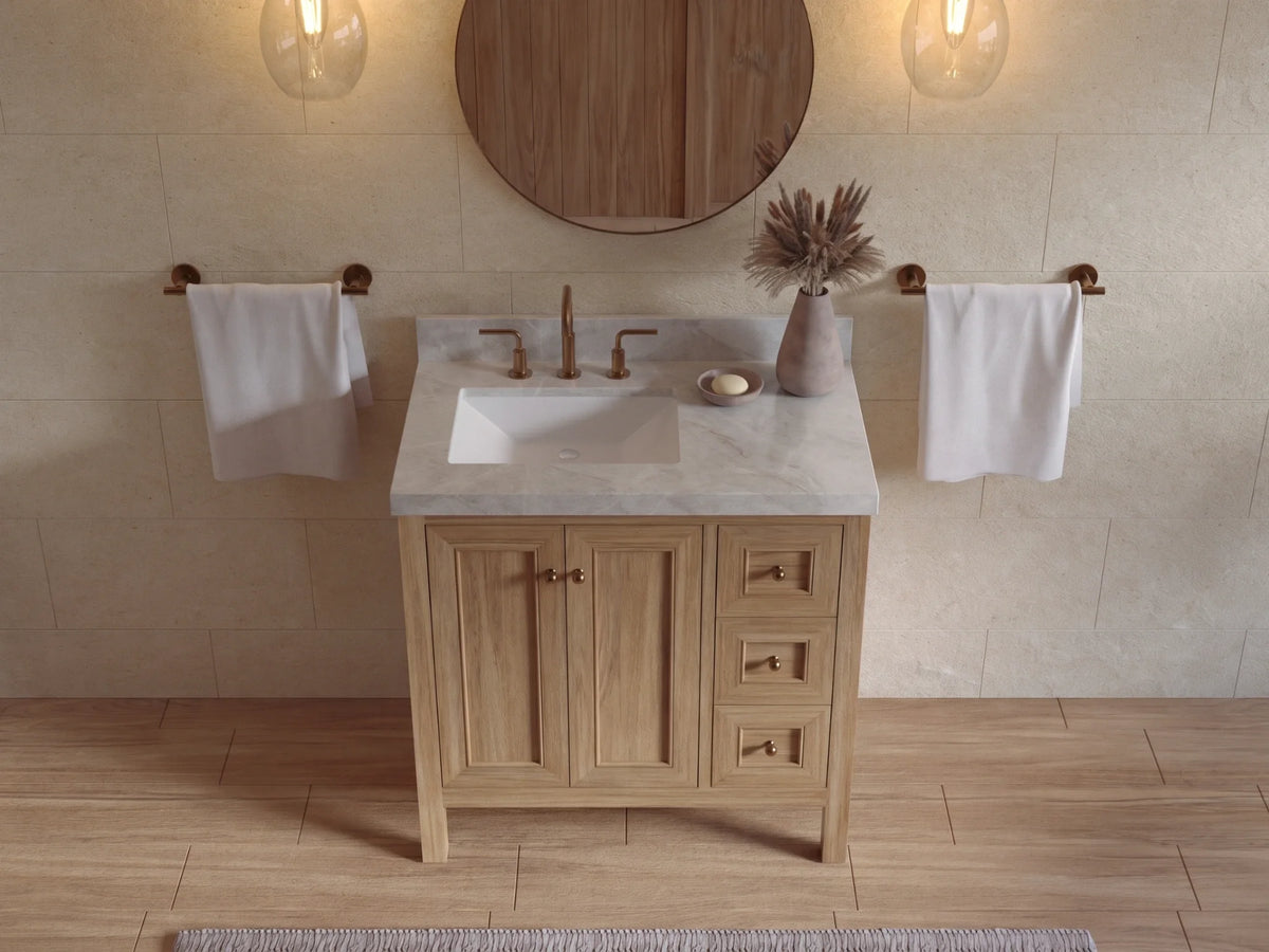 Nashville Teak Wood 36 in. W x 22 in. D Left Offset Sink Bathroom Vanity
