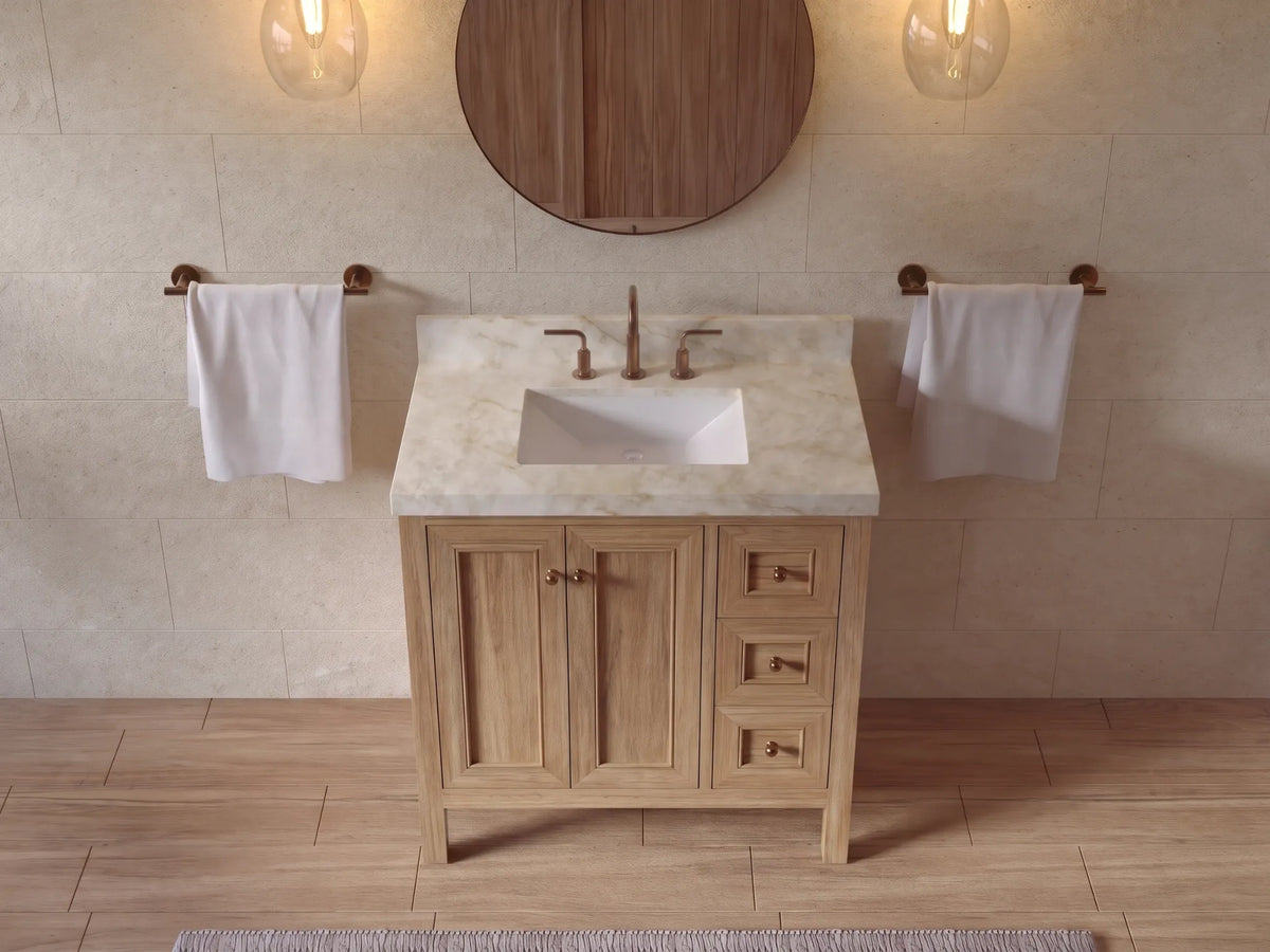 Nashville Teak Wood 36 in. W x 22 in. D Center Sink Bathroom Vanity