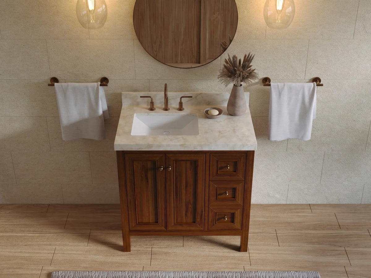 Nashville Teak Wood 36 in. W x 22 in. D Left Offset Sink Bathroom Vanity