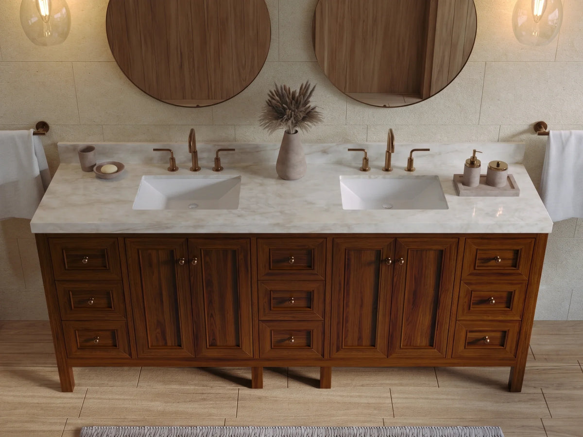 Nashville Teak Wood 84 in. W x 22 in. D Double Sink Bathroom Vanity