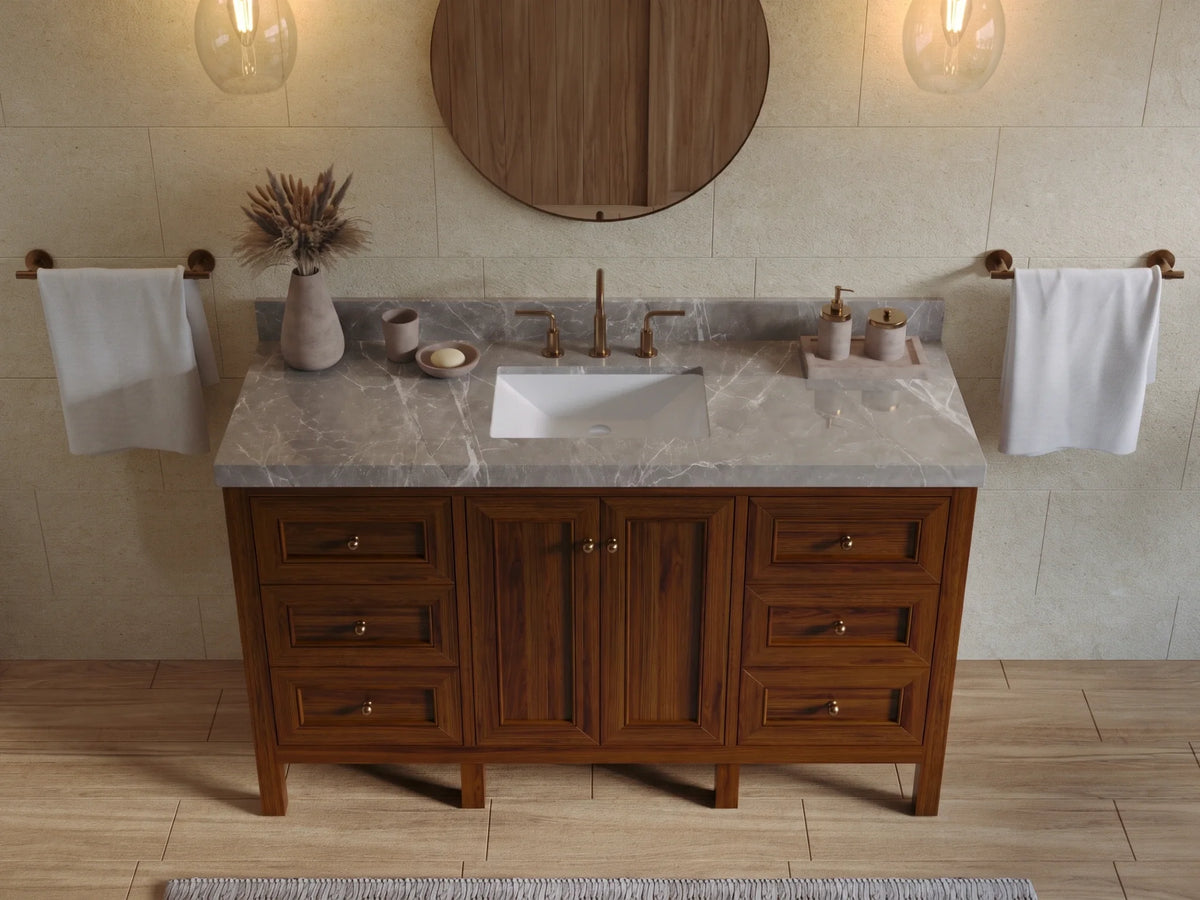 Nashville Teak Wood 60 in. W x 22 in. D Single Sink Bathroom Vanity