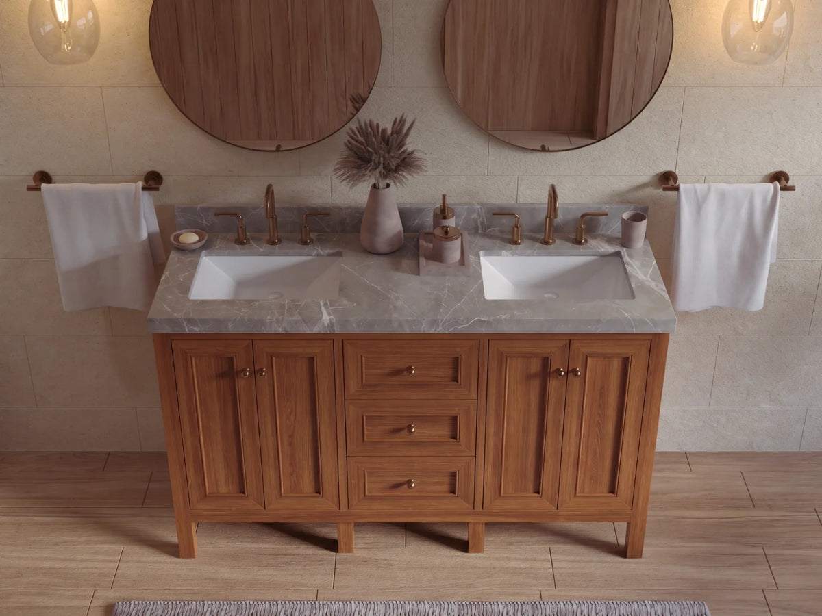 Nashville Teak Wood 60 in. W x 22 in. D Double Sink Bathroom Vanity