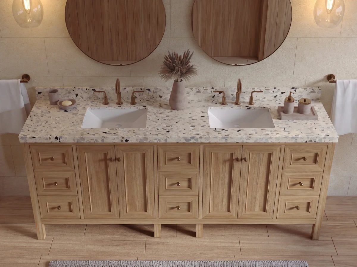 Nashville Teak Wood 84 in. W x 22 in. D Double Sink Bathroom Vanity