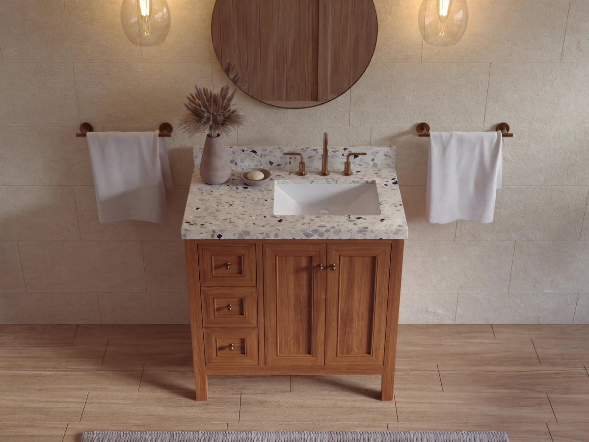 Nashville Teak Wood 36 in. W x 22 in. D Right Offset Sink Bathroom Vanity