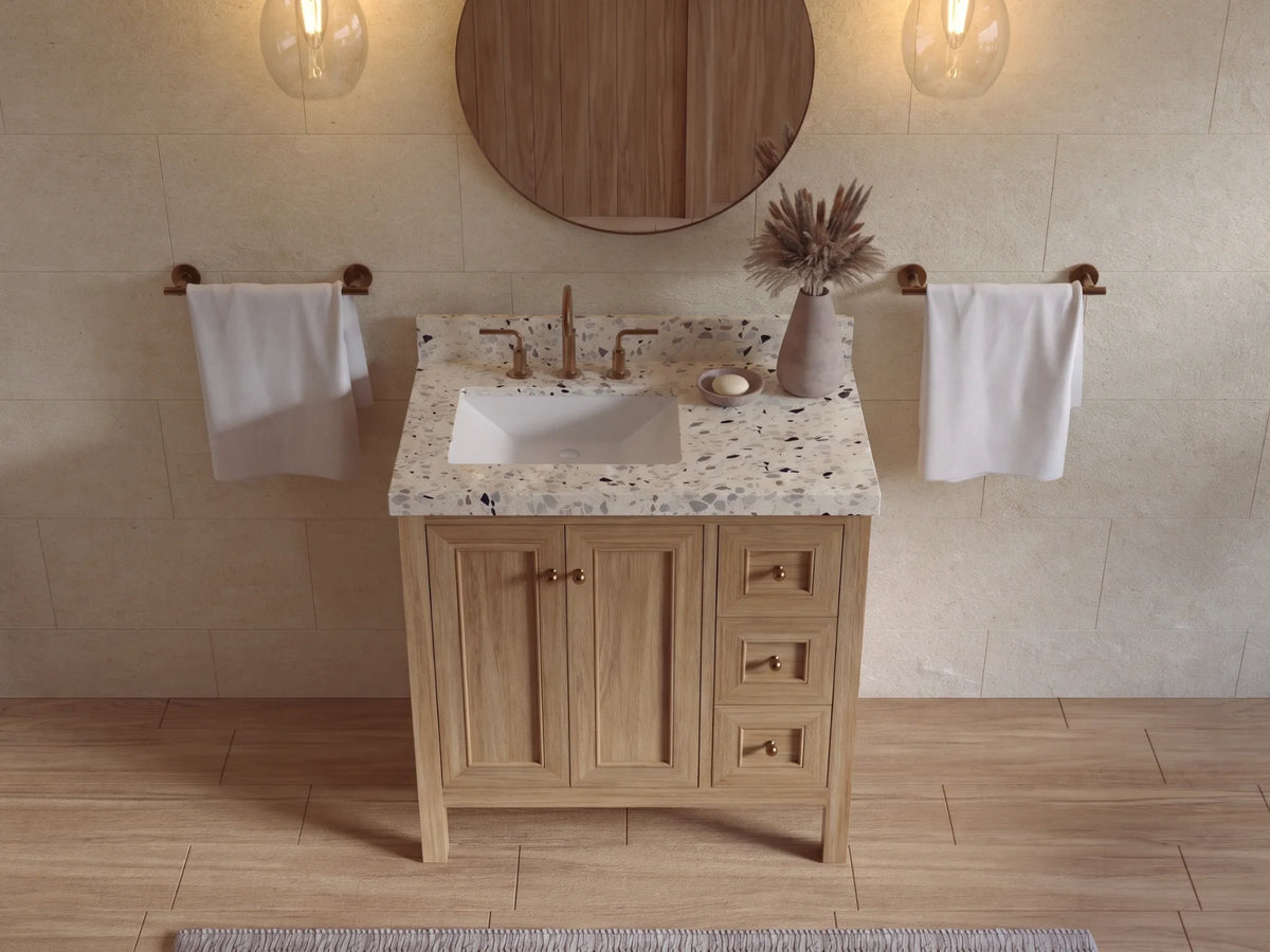 Nashville Teak Wood 36 in. W x 22 in. D Left Offset Sink Bathroom Vanity
