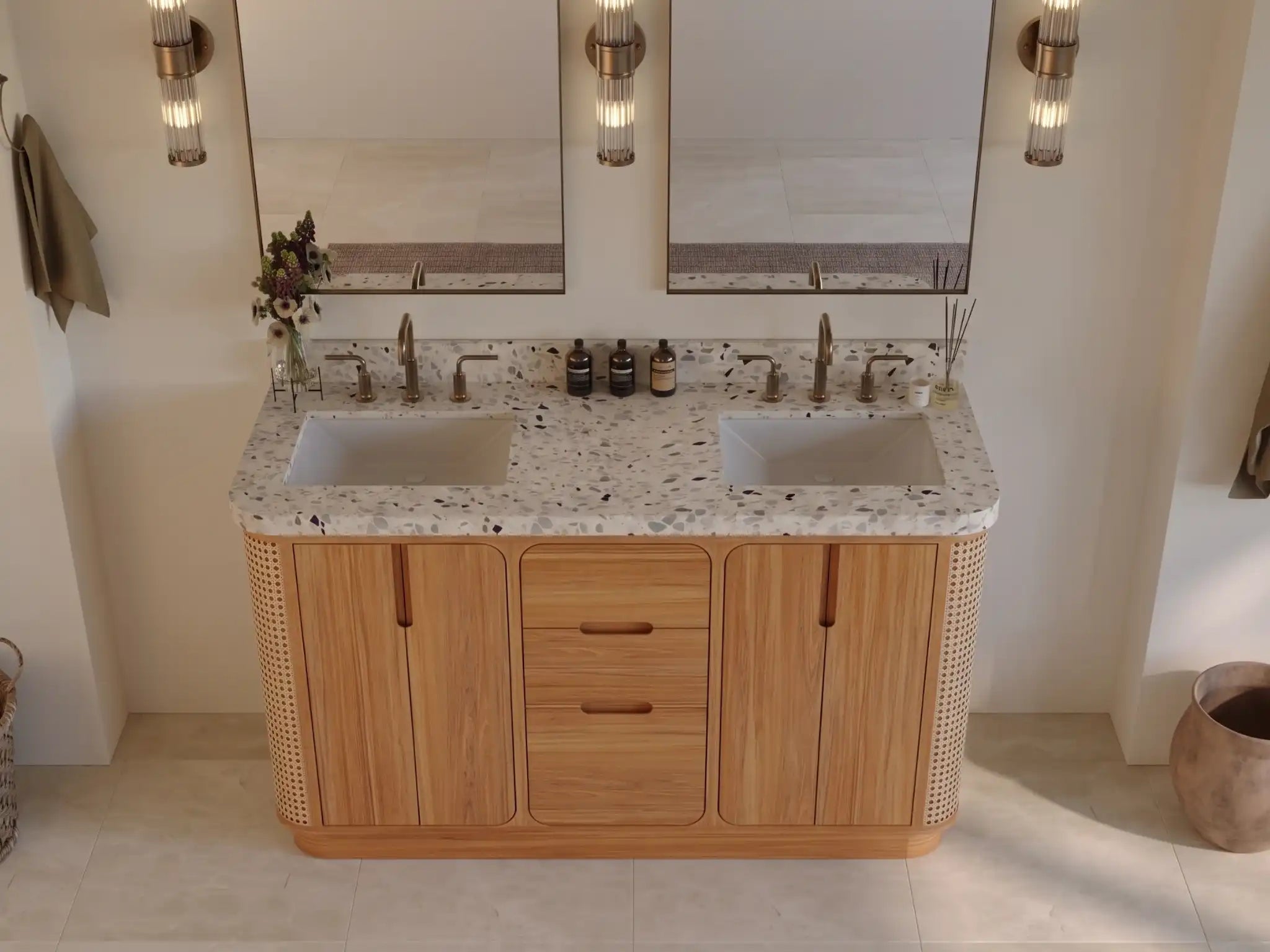 Ventura Teak Wood 60 in. W x 22 in. D Double Sink Bathroom Vanity