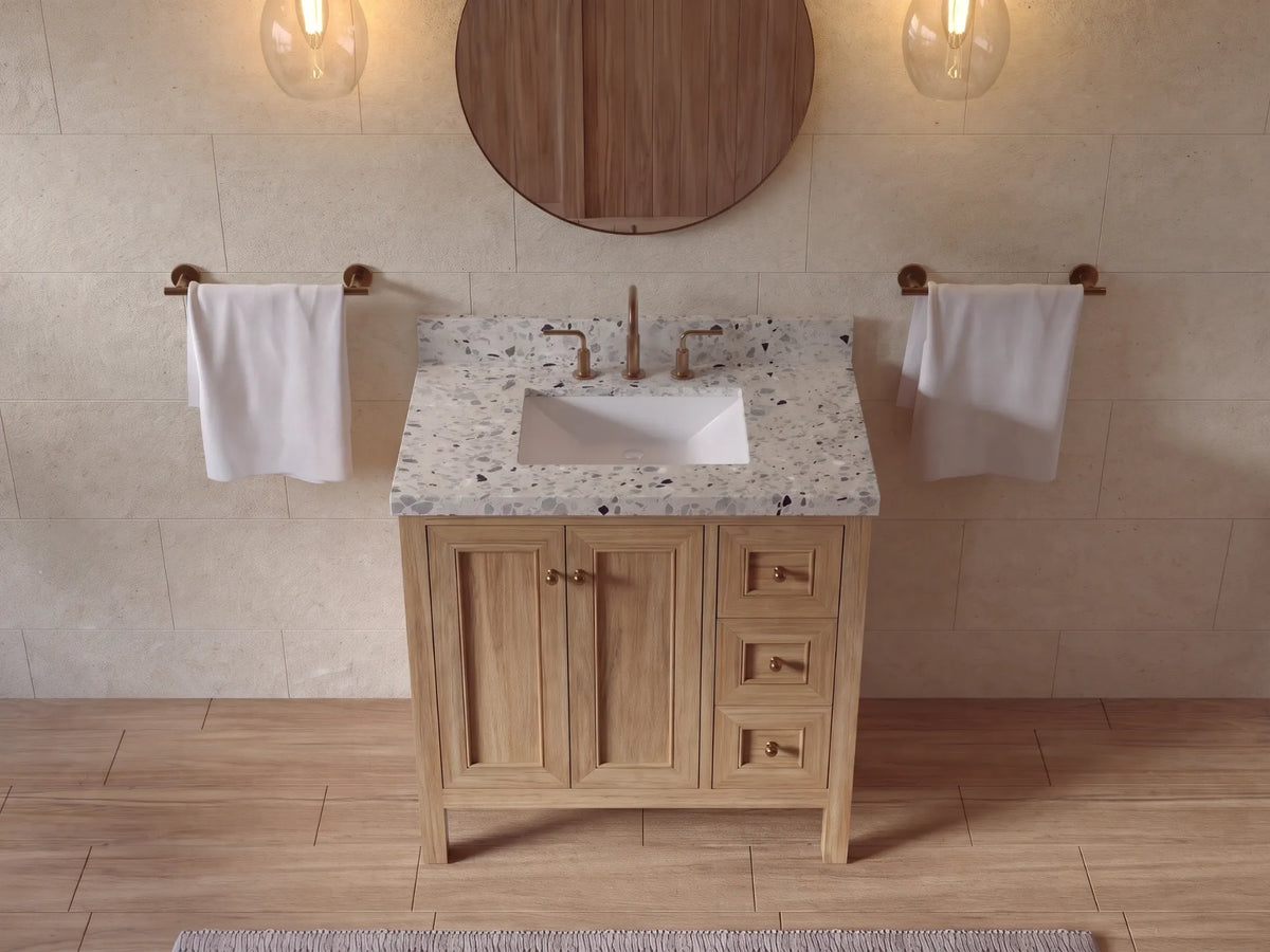Nashville Teak Wood 36 in. W x 22 in. D Center Sink Bathroom Vanity