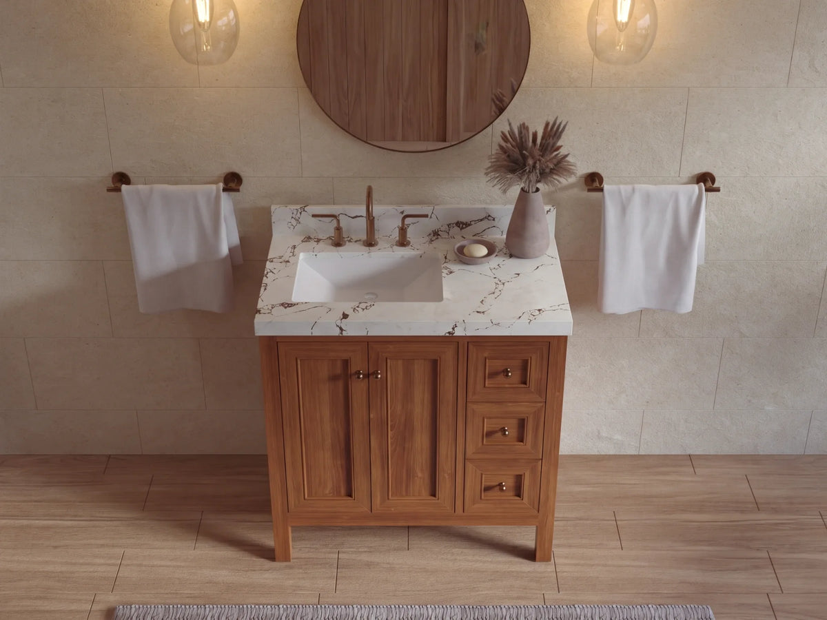 Nashville Teak Wood 36 in. W x 22 in. D Left Offset Sink Bathroom Vanity