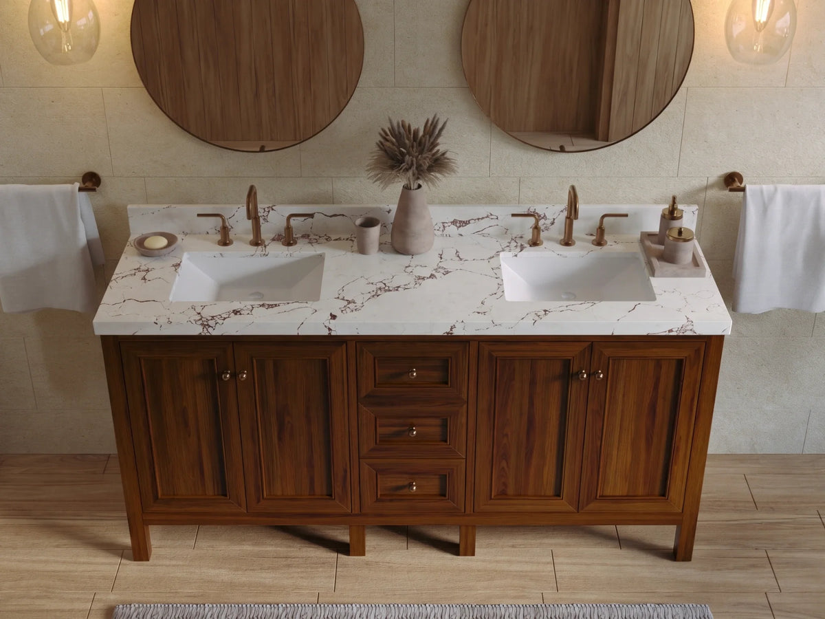 Nashville Teak Wood 72 in. W x 22 in. D Double Sink Bathroom Vanity
