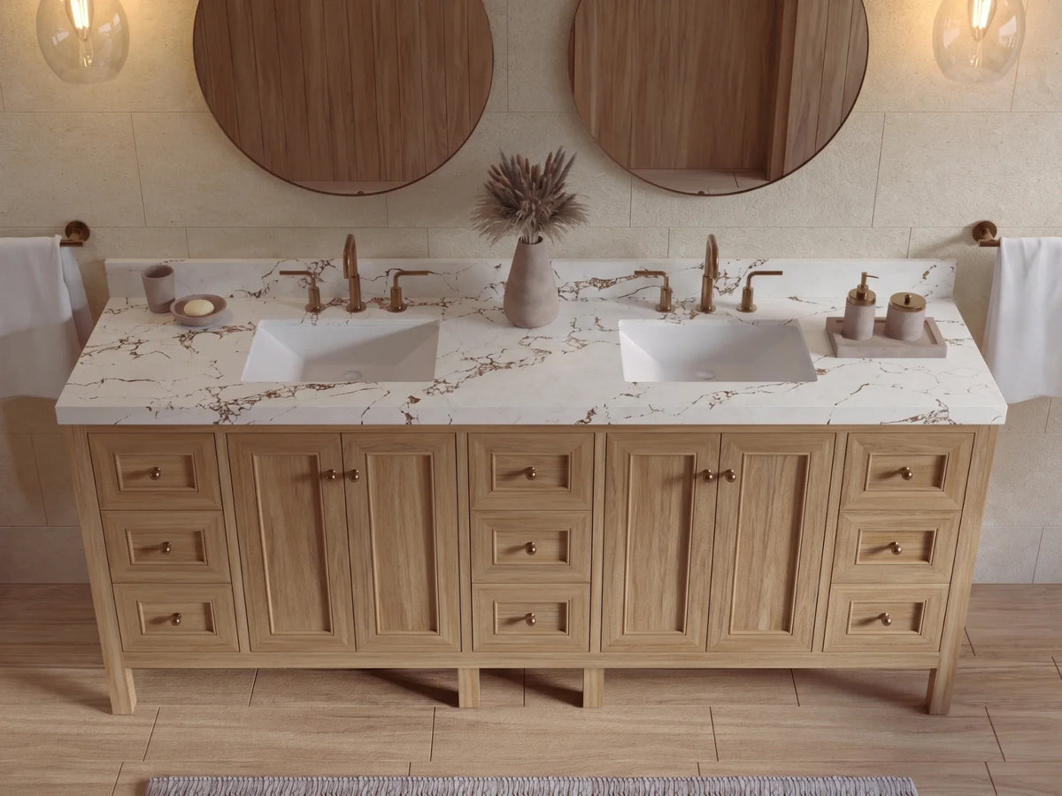 Nashville Teak Wood 84 in. W x 22 in. D Double Sink Bathroom Vanity