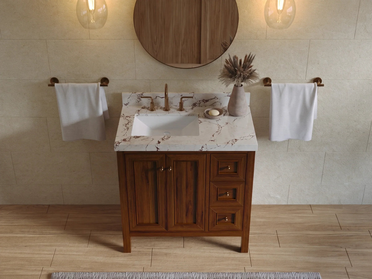 Nashville Teak Wood 36 in. W x 22 in. D Left Offset Sink Bathroom Vanity
