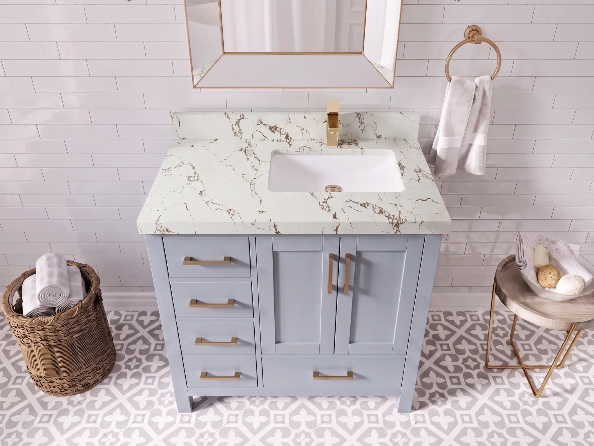Malibu 36 in. W x 22 in. D Right Offset Sink Bathroom Vanity