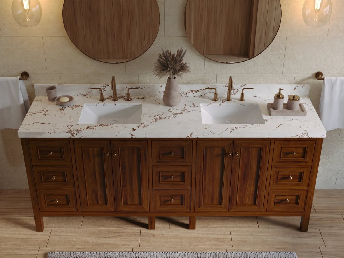 Nashville Teak Wood 84 in. W x 22 in. D Double Sink Bathroom Vanity