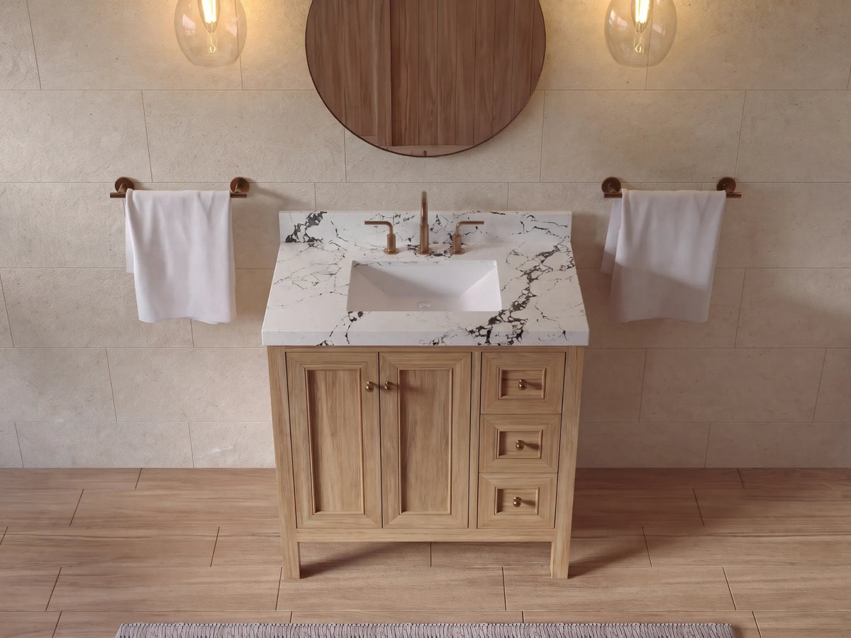 Nashville Teak Wood 36 in. W x 22 in. D Center Sink Bathroom Vanity