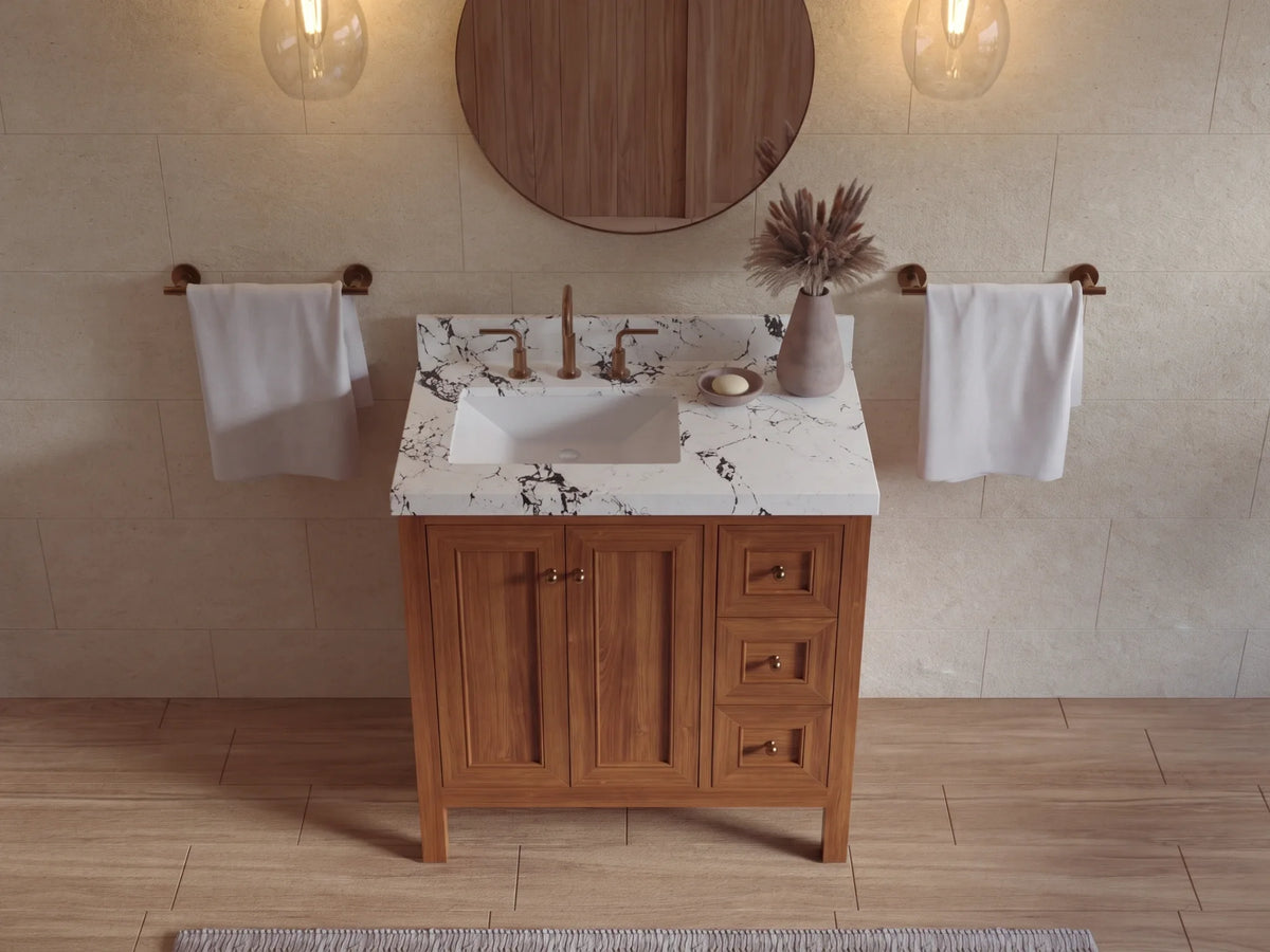 Nashville Teak Wood 36 in. W x 22 in. D Left Offset Sink Bathroom Vanity