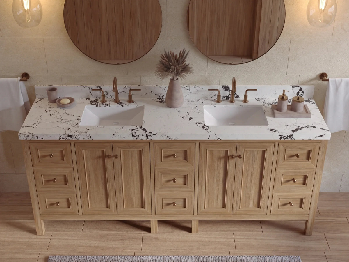 Nashville Teak Wood 84 in. W x 22 in. D Double Sink Bathroom Vanity