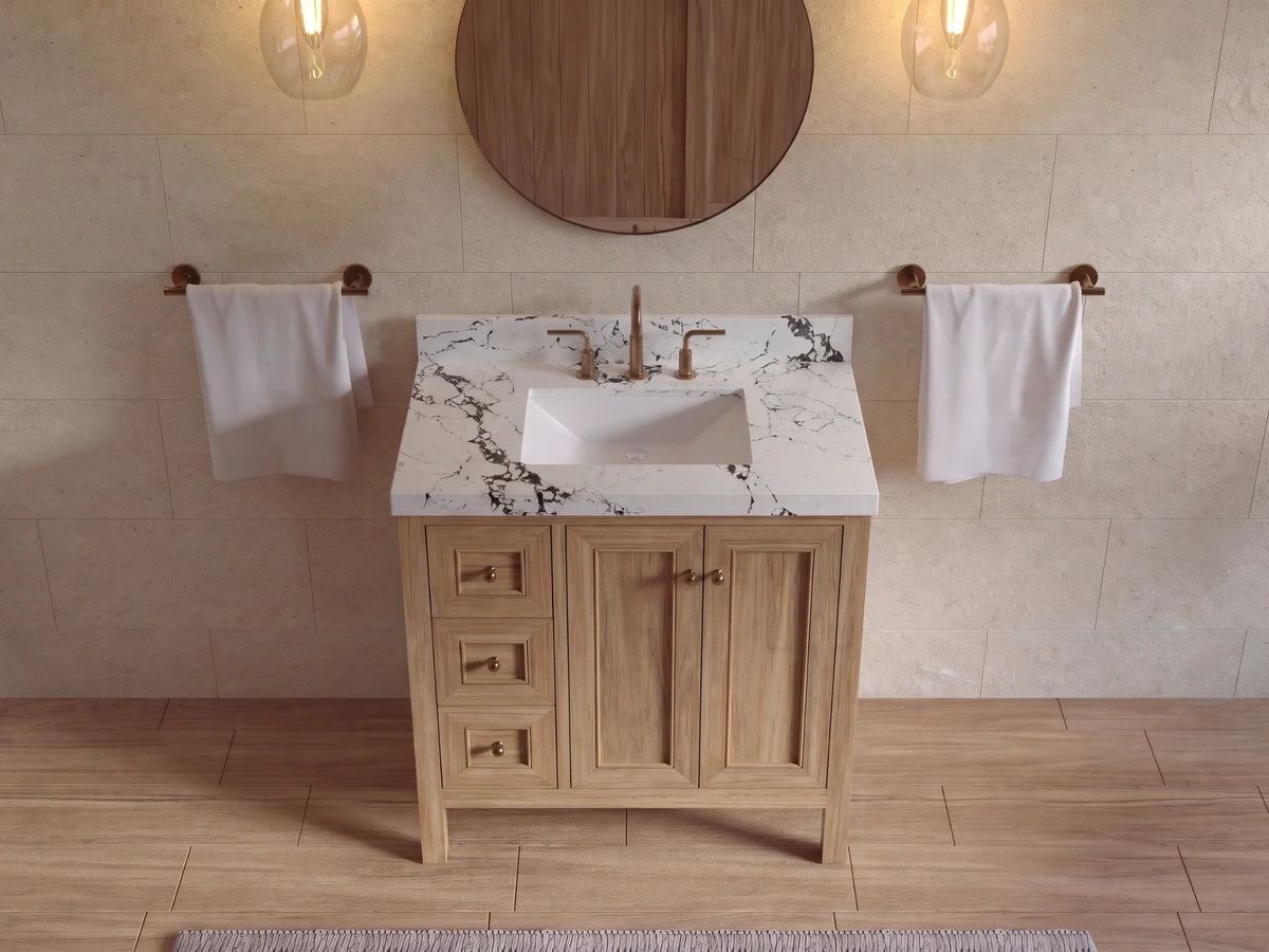 Nashville 36 in. W x 22 in. D Center Sink Teak Wood Bathroom Vanity