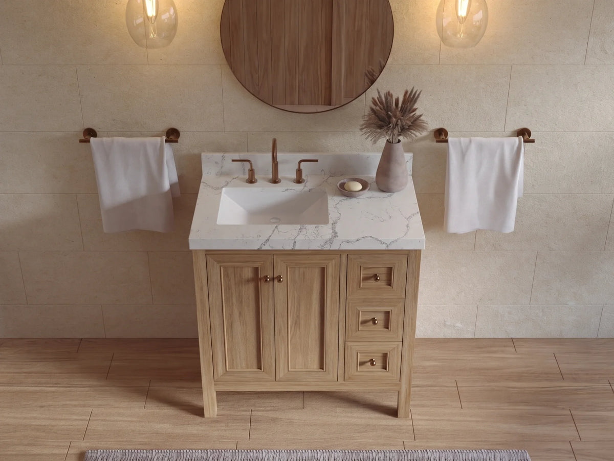 Nashville Teak Wood 36 in. W x 22 in. D Left Offset Sink Bathroom Vanity