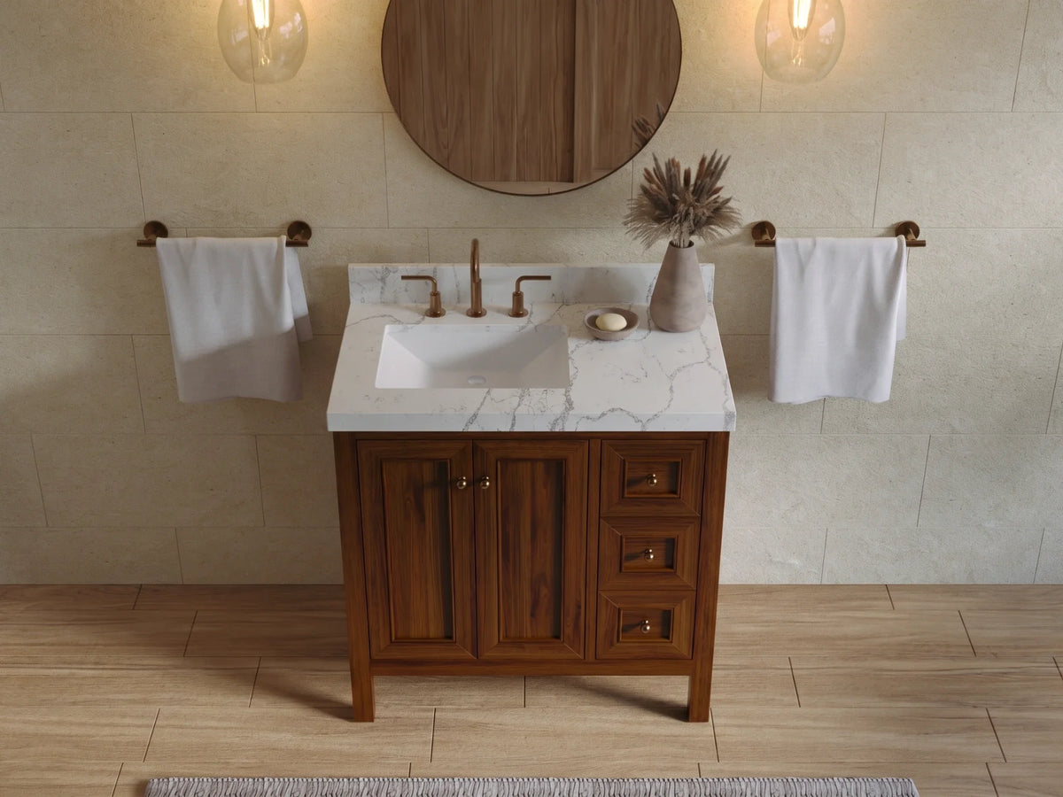 Nashville Teak Wood 36 in. W x 22 in. D Left Offset Sink Bathroom Vanity