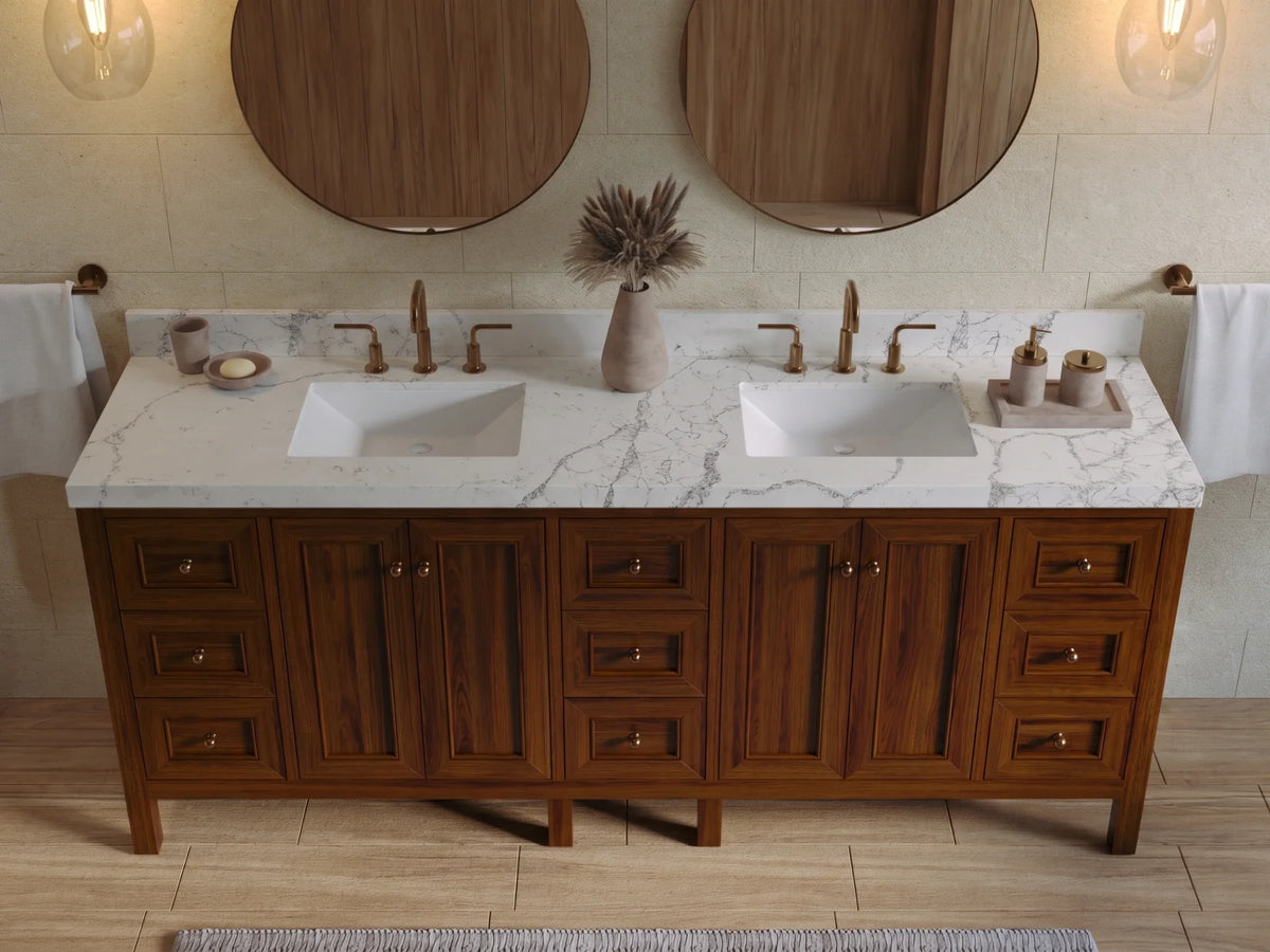 Nashville Teak Wood 84 in. W x 22 in. D Double Sink Bathroom Vanity
