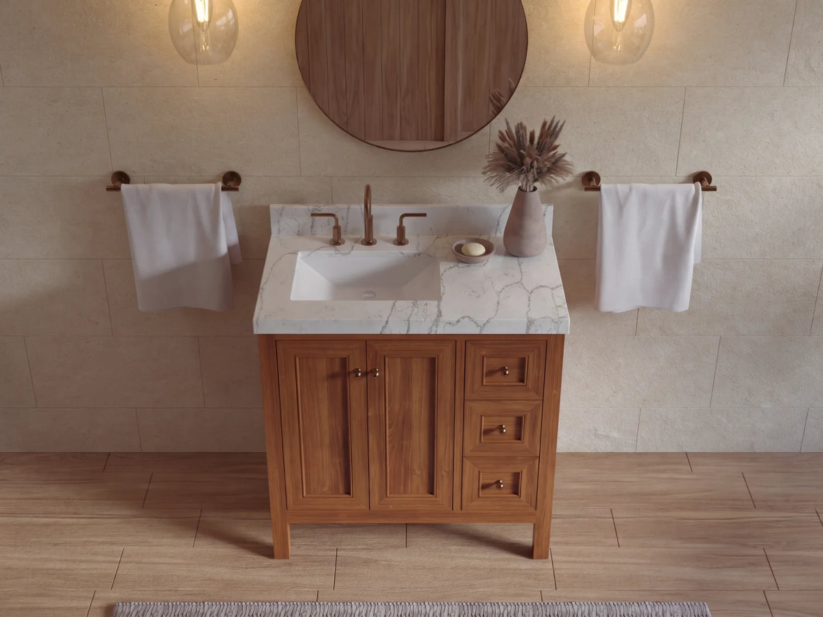 Nashville Teak Wood 36 in. W x 22 in. D Left Offset Sink Bathroom Vanity