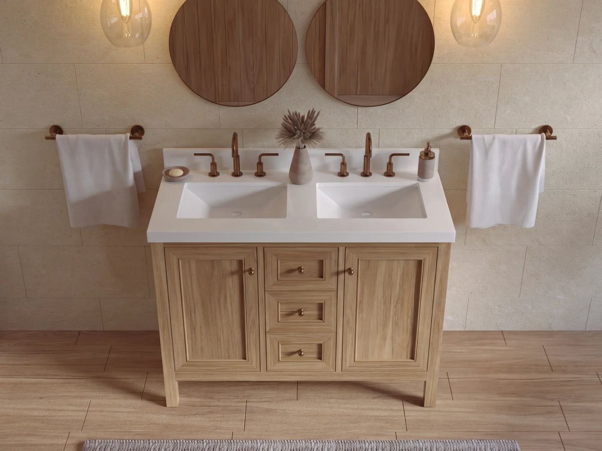 Nashville Teak Wood 48 in. W x 22 in. D Double Sink Bathroom Vanity