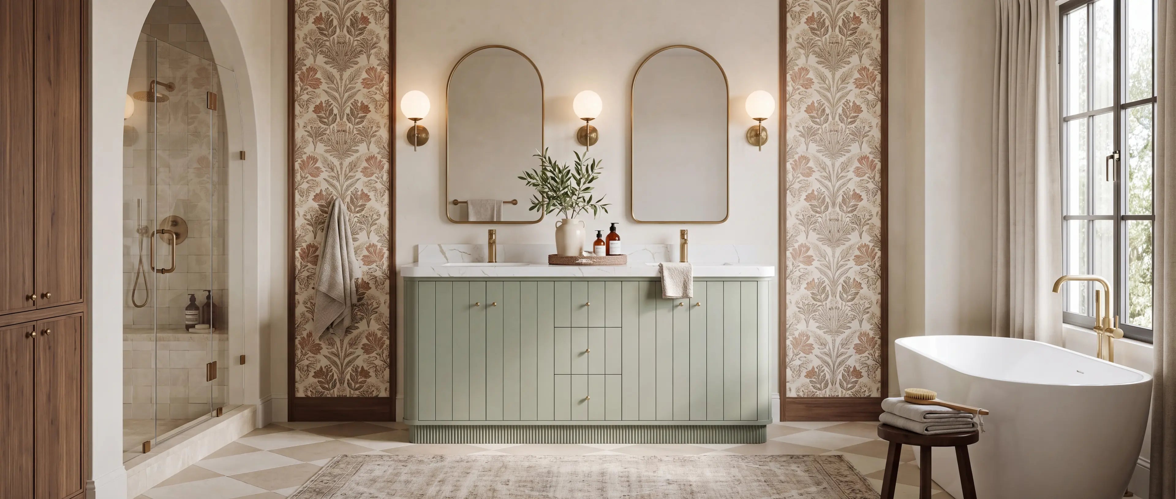 Willow Houston 72 inch Evergreen double sink vanity in a complete Buckhead garden-inspired designer primary bathroom