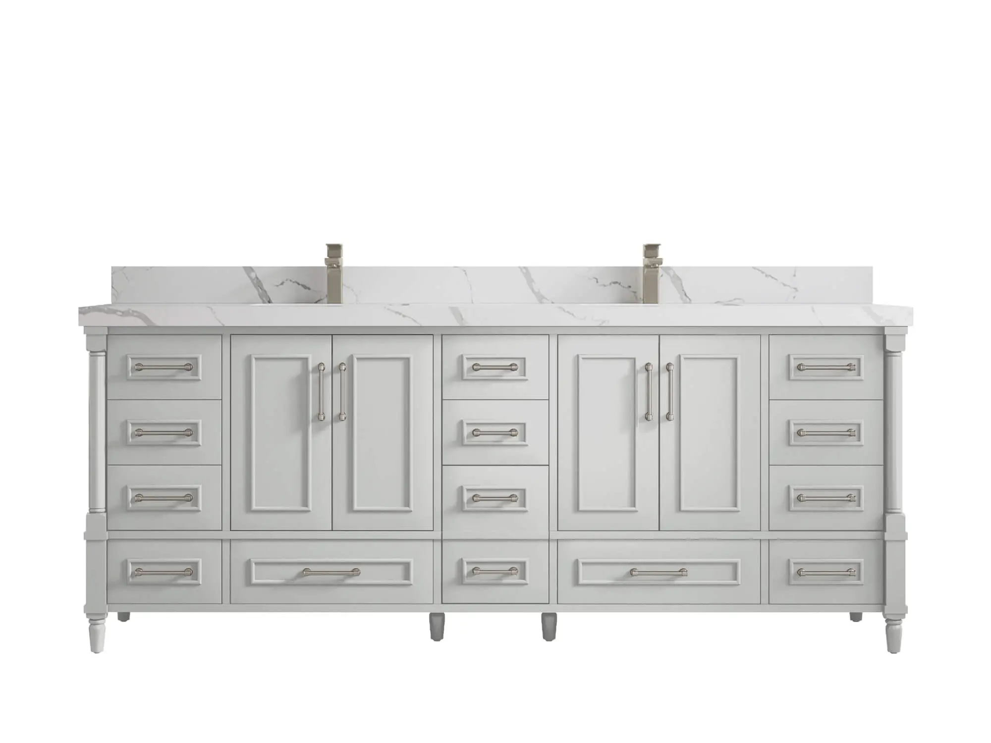 Aberdeen 84 in. W x 22 in. D x 35 in. H Double Bath Vanity in Gray with White Carrara Marble Top with White Sinks