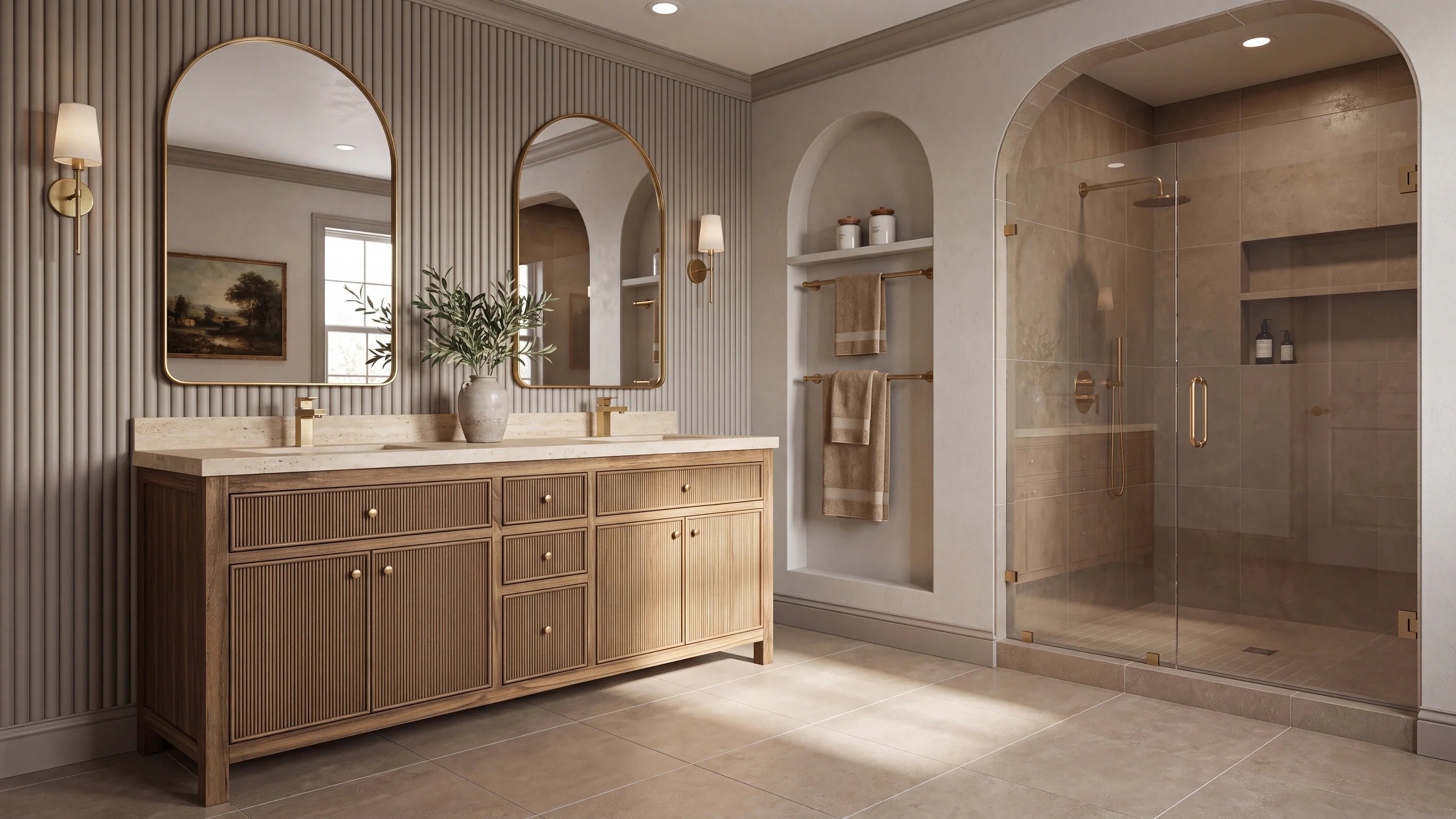 Solid teak double sink bathroom vanity in a Decatur, GA bungalow / craftsman bathroom — Willow Bath & Vanity