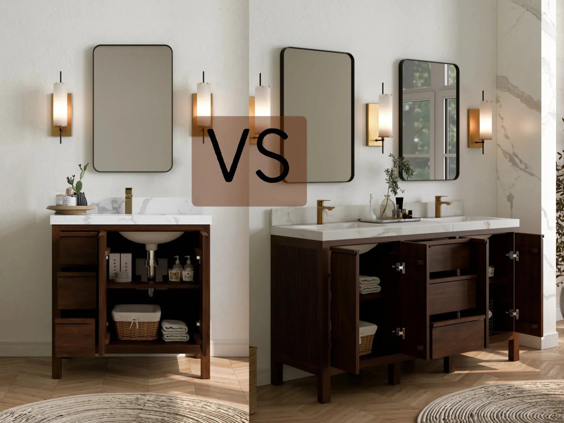 Single sink vanity compared with a double sink vanity