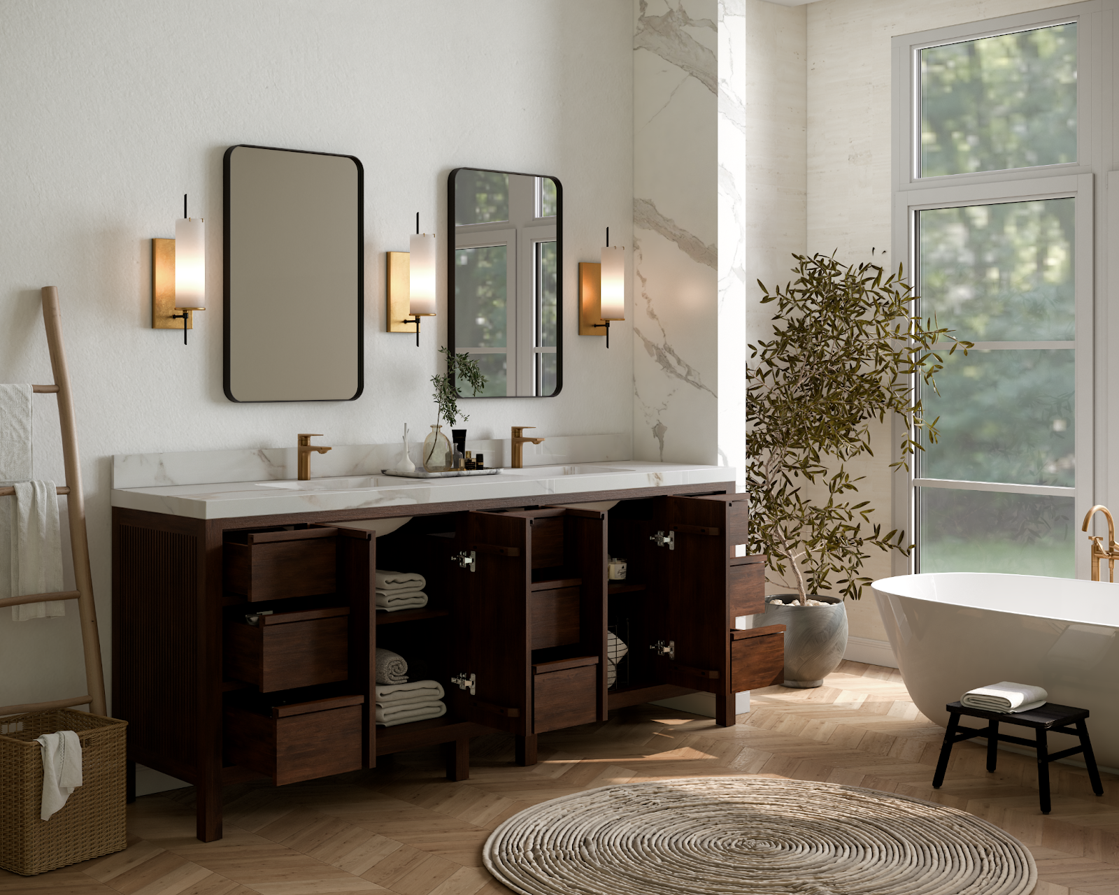 Elizabeth Teak Tea No Hardware Vanity: The Perfect Storage Solution - Willow Bath and Vanity