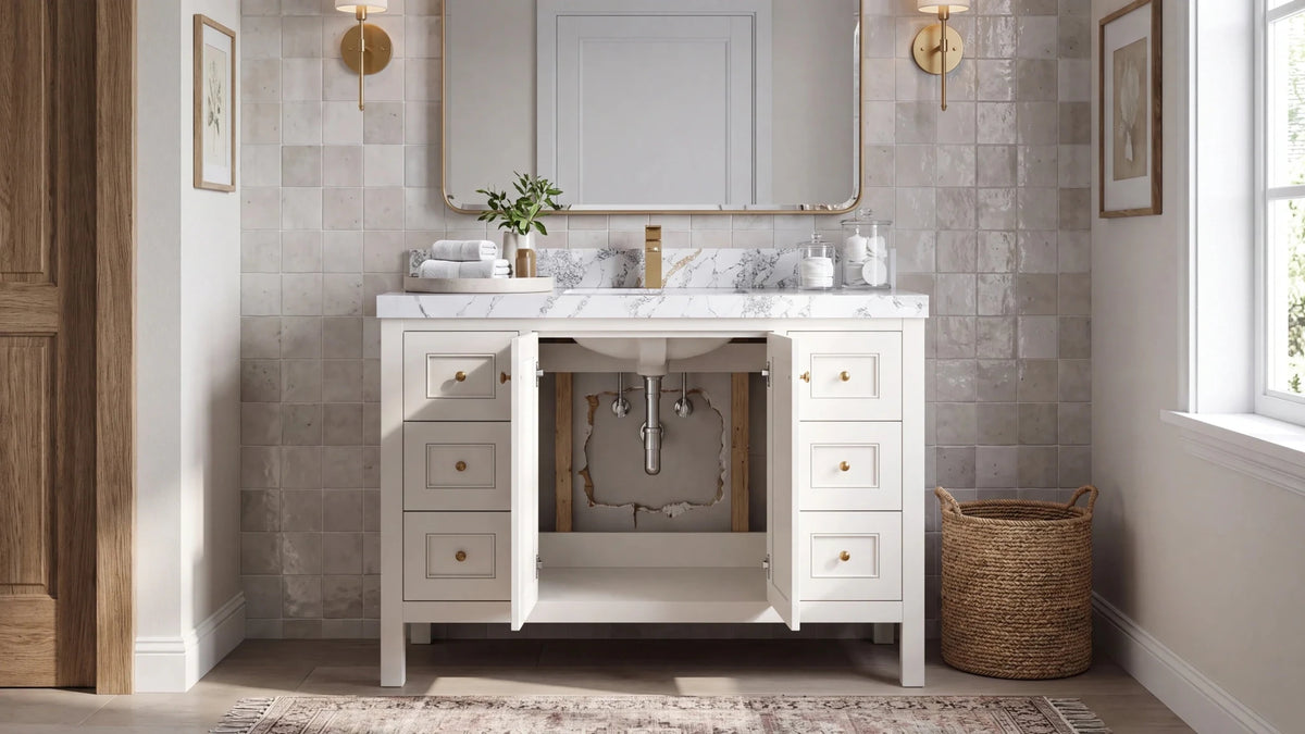 Why Pre-Cut Cabinet Backs Make Bathroom Vanity Installation Easier - Willow Bath and Vanity