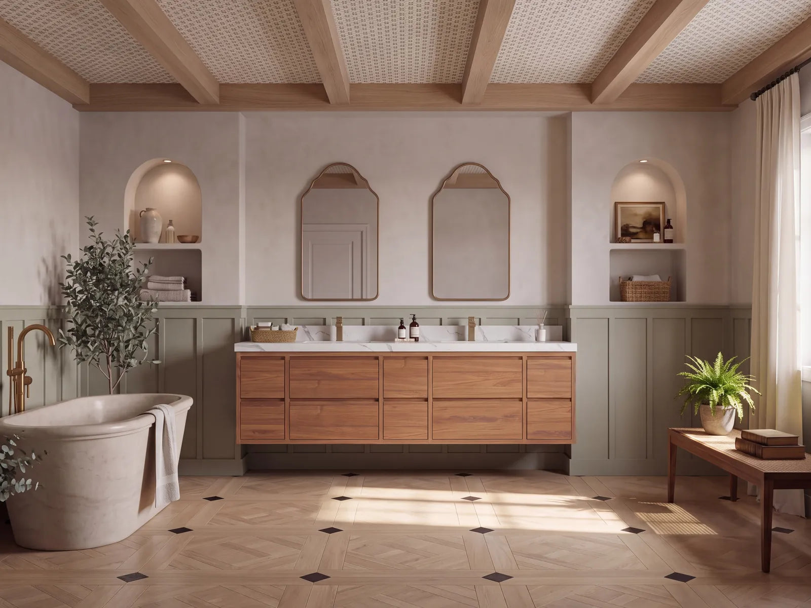 Madison floating teak double sink bathroom vanity