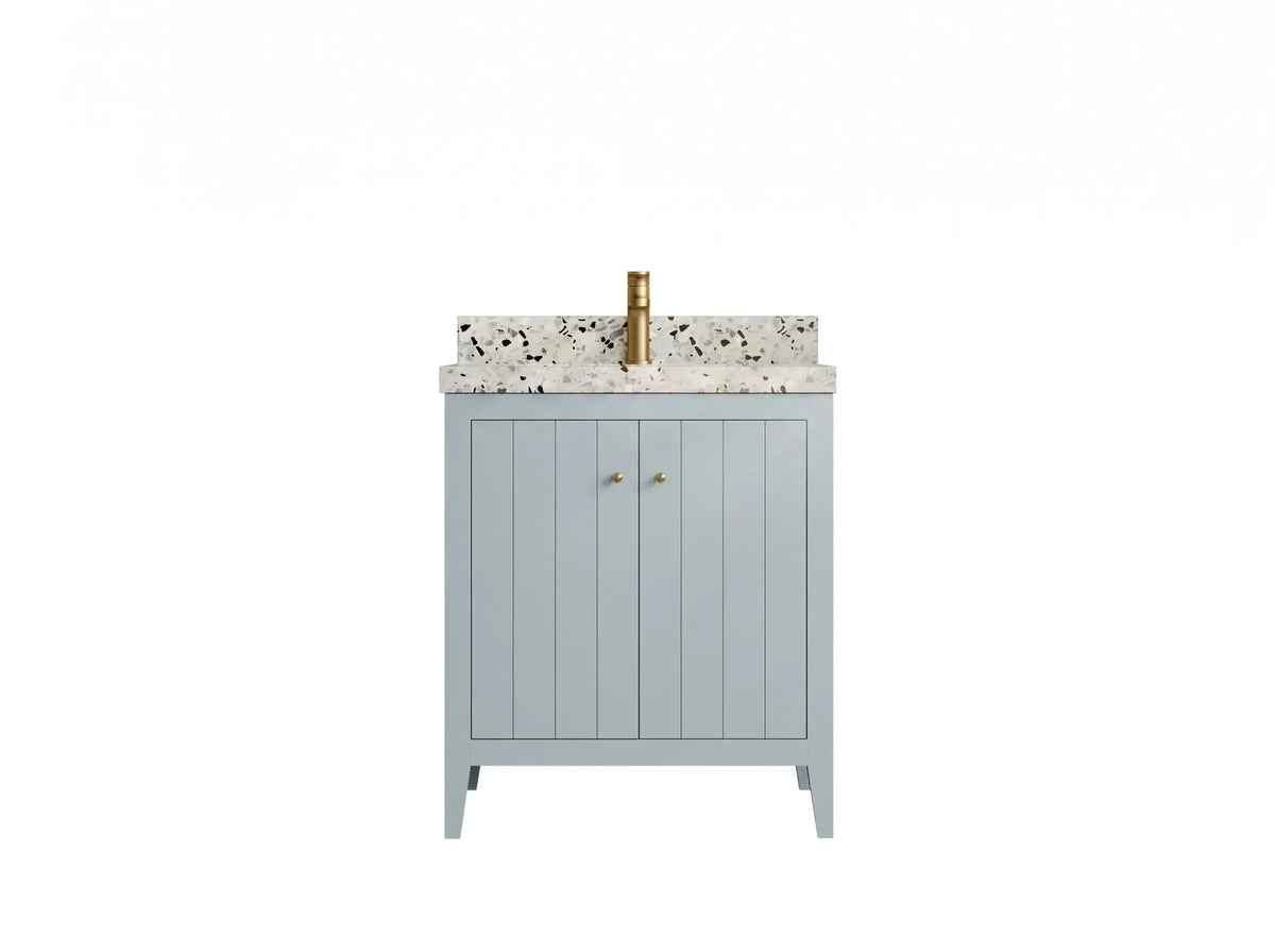 Atlanta 30-inch Blue Heather bathroom vanity with Terrazzo Golden Dusk countertop